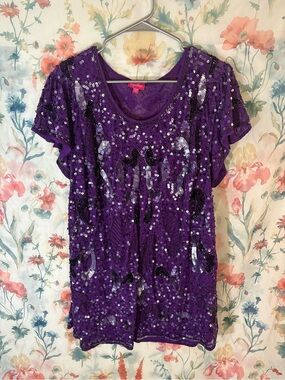 Vintage Together Purple Sequin Lace Short Sleeve Top